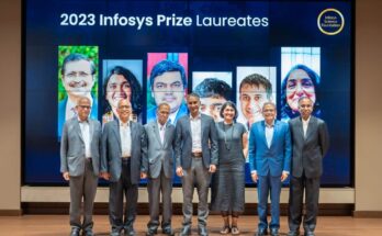 Winners of the Infosys Prize 2023 with NR Narayana Murthy and Kris Gopalakrishnan