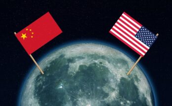 chinese and american flags on the moon
