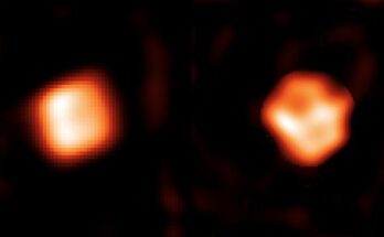 two orange and white balls of gas in space