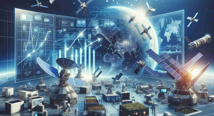 Visual representation of a significant increase predicted in the small satellite industry. Imagine a graph or chart showcasing heightened activity and growth trends. Include satellite-related visual elements such as miniature satellites, mission control centers, or space themes to establish context. This is set against a backdrop synonymous with cutting-edge technology like an advanced laboratory or a dynamic digital interface. Please make sure to render it in high-definition to emphasize realism.