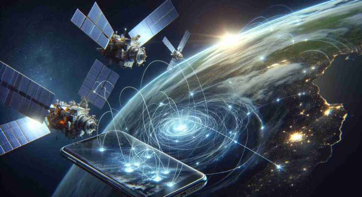 An HD photo realistically illustrating a breakthrough in satellite-to-smartphone connectivity. The scene includes the depiction of satellites akin to those used by Starlink, orbiting in outer space. These are connected by a visible network of signals with a smartphone on Earth. The smartphone possibly displays data indicating active satellite connectivity, offering a symbolic representation of the innovative process.