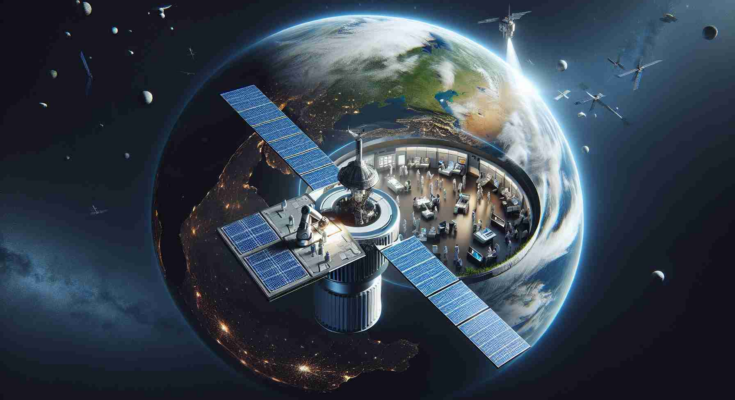 Generate a high-definition, realistic image that symbolizes the concept of 'Orbiting Innovation.' Show a sleek modern satellite, perhaps with solar panels, orbiting Earth from space. Below, on the planet's surface, demonstrate the impact of this 'Skyrocketing Telemedicine into a New Epoch' by depicting a scene of remote medical care - a robot-arm performing a precise surgery, a remote consultation via a sophisticated communication device, or people in rural and harsh environments accessing healthcare through advanced gadgets. The image should underscore the power of satellite technology in transforming global healthcare.