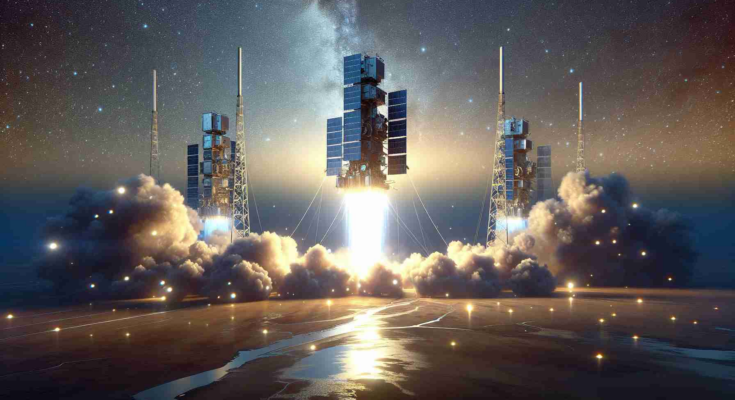 A high-definition, realistic representation of an upcoming satellite constellation launch by a prominent private space exploration company. This illustrative scene depicts the satellite group 7-18 as it's being launched to enhance the existing array in space. The backdrop will carry vivid hues of the night sky as these man-made marvels brace themselves for their crucial role in global communication.