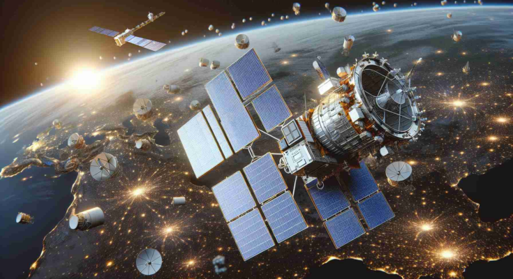 Create a high-definition, realistic image featuring the Space Development Agency's pursuit of global communications satellites. Illustrate a multitude of satellites orbiting the Earth, representing a worldwide communications network. Include an image of the Space Development Agency's logo on the side of the satellites. Additionally, incorporate elements that demonstrate cutting-edge technology and innovation such as panels, antennas, and high-tech equipment. Ensure the representation of Earth in the distance, underlining the global scale of the project.