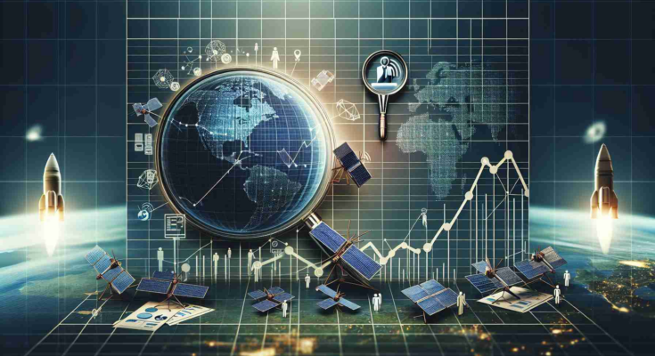 Generate a detailed and realistic high-definition image of a concept representing 'Market Shift' in the context of satellite networks, symbolized with a graph showing fluctuating values, icons of satellites, and geographic maps indicating network coverage. Also, incorporate elements that denote analysis such as a person studying the graph, a magnifying glass over crucial points of data, and some scattered reports or documents related to satellite networks.