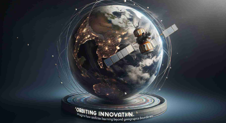 A photograph that depicts the concept of 'Orbiting Innovation.' Imagine how satellites are revolutionizing learning beyond geographical boundaries. A realistic, high-definition creation showing two main elements: a satellite in the vast expanse of space and an image of the Earth showcasing diverse locations united by a network of information transfer. Used for educational purposes, it could be a symbol of how technology bridges gaps and unifies global learning communities.