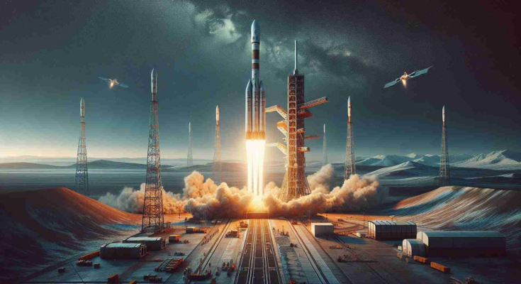 Generate a hyper-realistic HD image of two space rocket launches happening back-to-back. Depict the rockets as they begin their journey into space, with trails of smoke and fire left in their wake. Upon closer examination, one could discern the intricate designs on the rockets, indicative of advanced technology. The landscape around contains a launchpad, engineer crews and other facilities. In the sky, satellites are seen as tiny specks, symbolizing the expansion of satellite services. The entire scene is imbued with a sense of anticipation and pioneering spirit of the exploration of the cosmos.