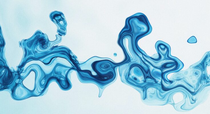 an abstract illustration with swirling blue shapes that resemble water