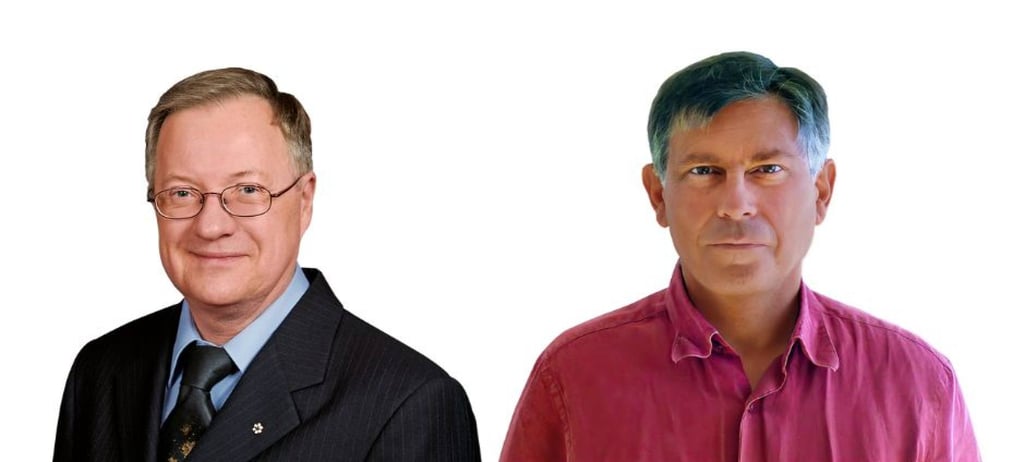 Izquierda: Profesor John Richard Bond y el profesor George Estatio. Foto: Folleto