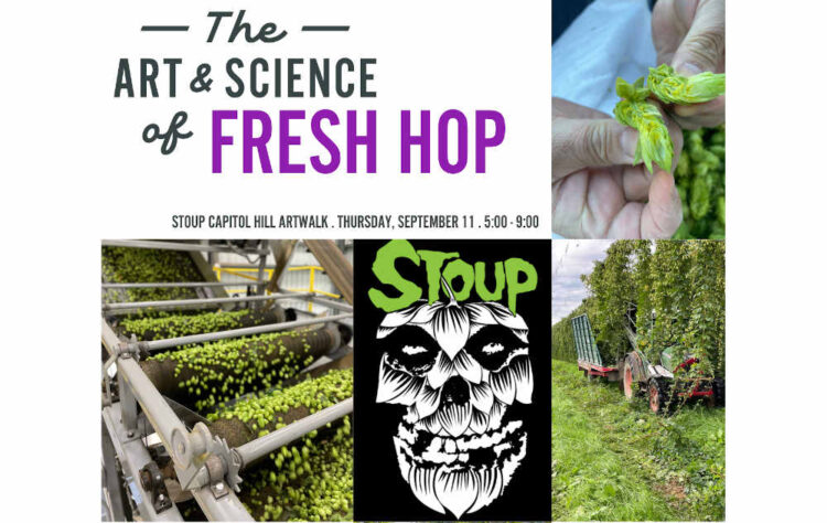 Póster para el arte del arte y la ciencia del evento Fresh Hop Beer en Stoop Brewing
