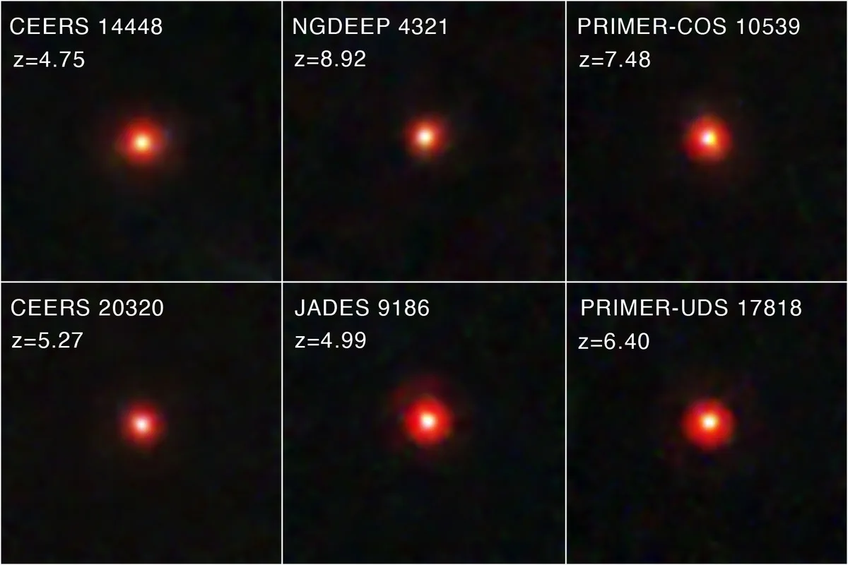 Little Red Dots (LRDS) James Web Space Telescope, 14 de enero de 2025 Crédito: NASA, ESA, CSA, STSCI, Dale Koseski (Kolby College)