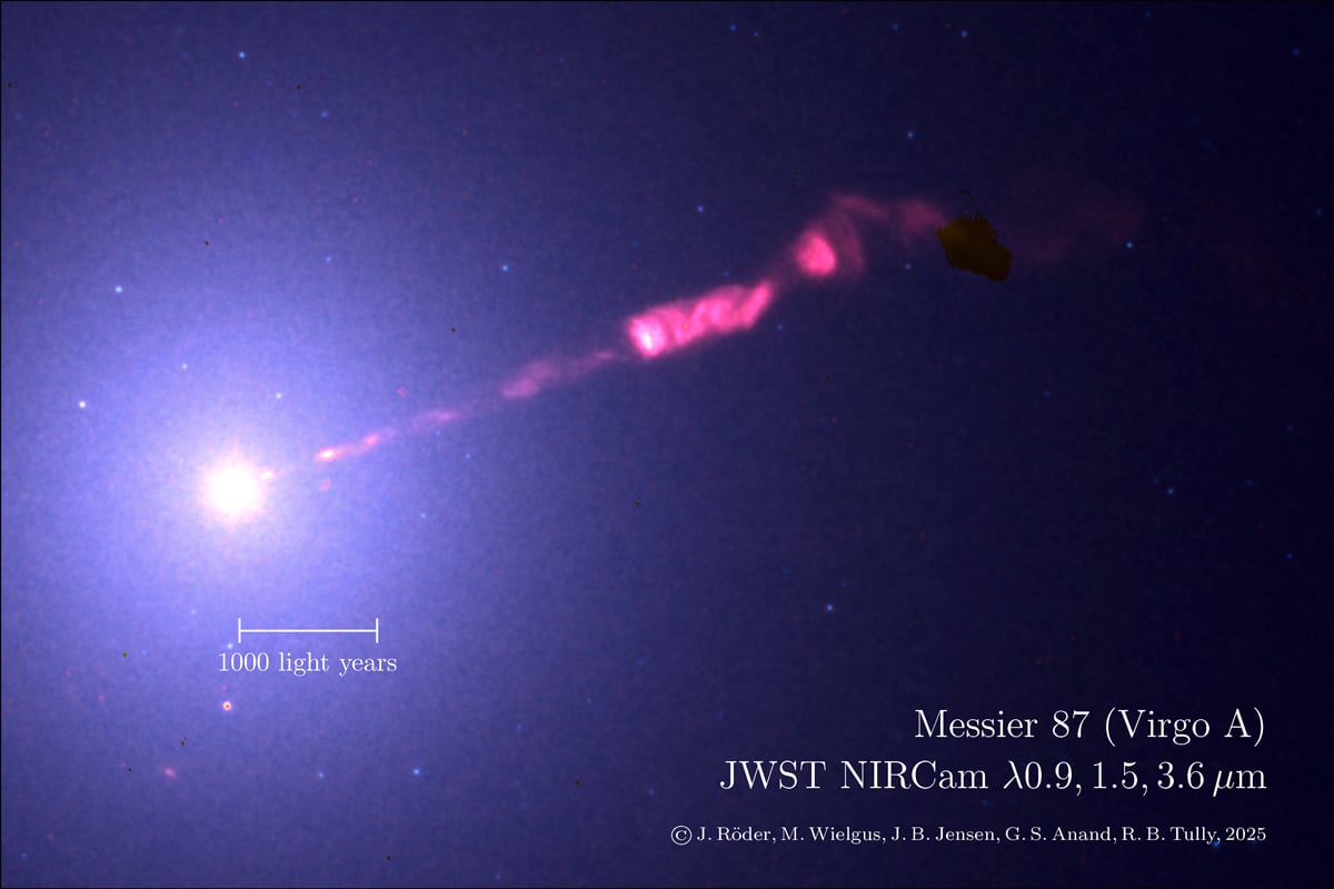 Imagen RGB del Black Hole Jet de M87. Crédito: JWST, John Roder y. Alabama.