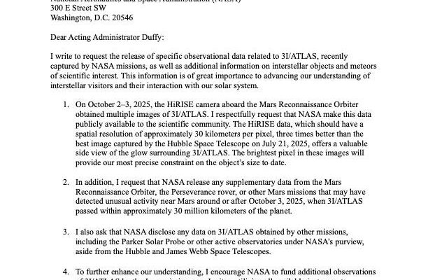 3I/ATLAS | Solicitud a la NASA para publicar datos científicos sobre Por Avi Loeb | octubre, 2025