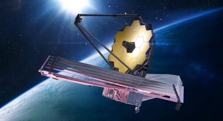 A rendering of the JWST in orbit around Earth