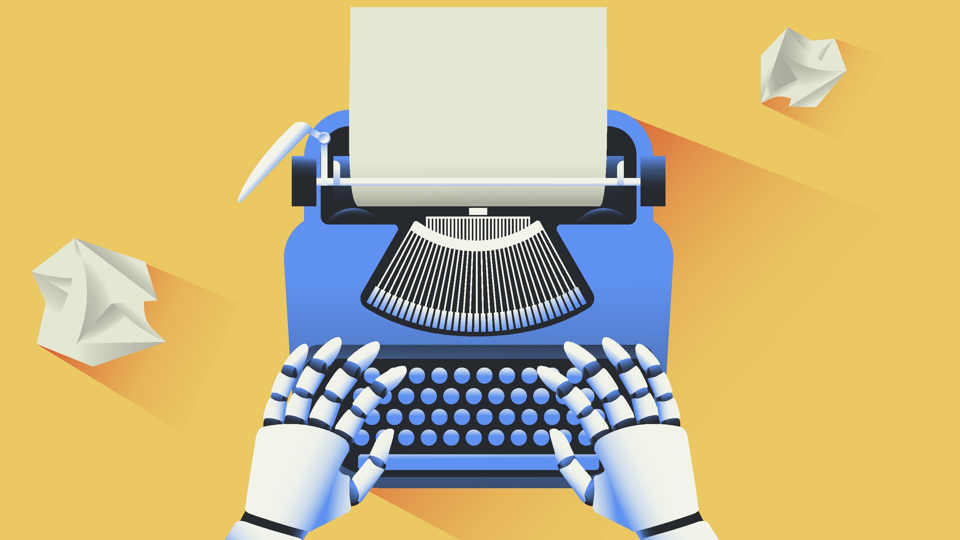 Un robot android usando una máquina de escribir.