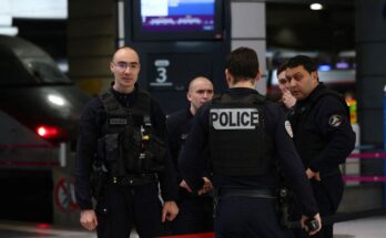 Police secure the area at the Montparnasse station. Pic: Reuters