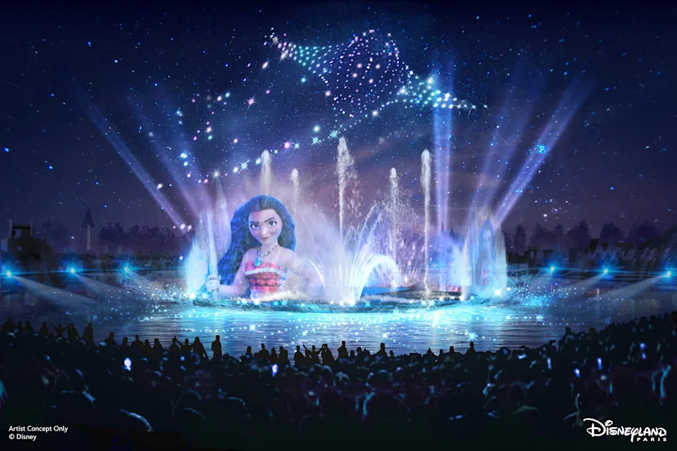Un espectáculo lacustre completamente nuevo con fuentes, drones, láseres y música llegará a Disney Adventure World en Disneyland París en 2026. (Parques Disney)