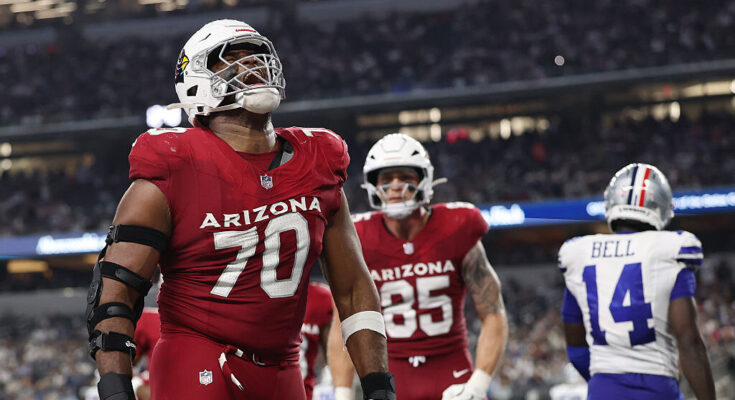 Paris Johnson Jr. #70 of the Arizona Cardinals...