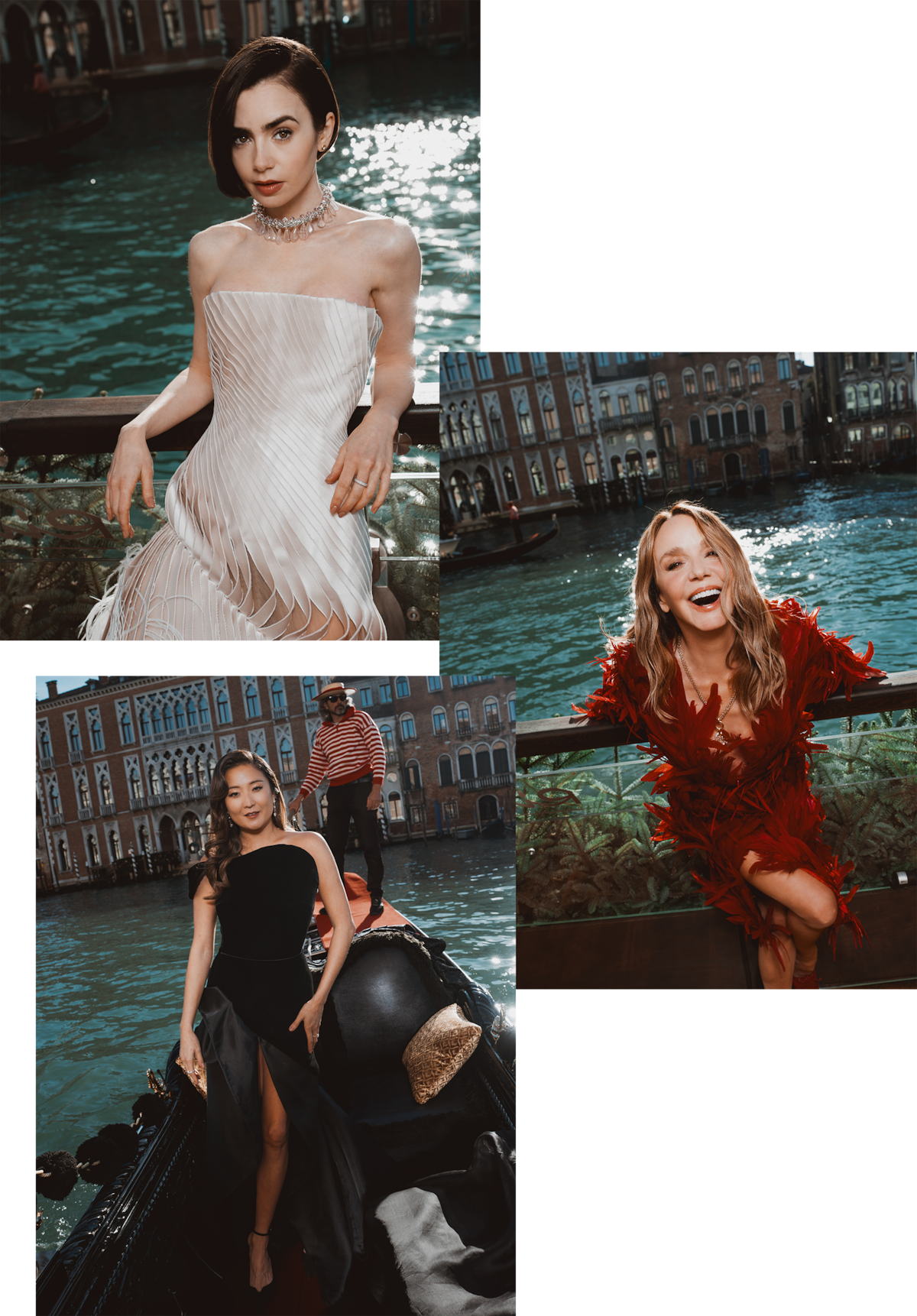 Lily Collins, Philippine Leroy-Beaulieu y Ashley Park en Venecia, Italia.