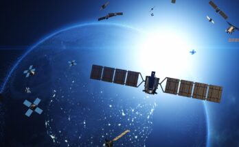 Artist's illustrations of satellites orbiting Earth