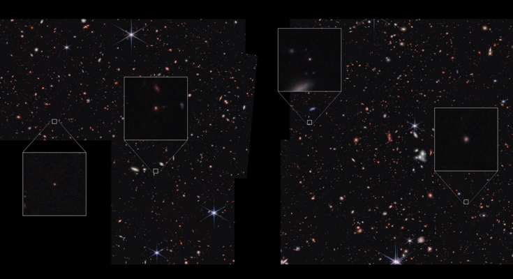 four newly found galaxies as seen from a telescope